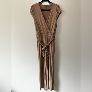 EXPRESS- Elegant Short Sleeve Tan Wrap Jumpsuit Size M